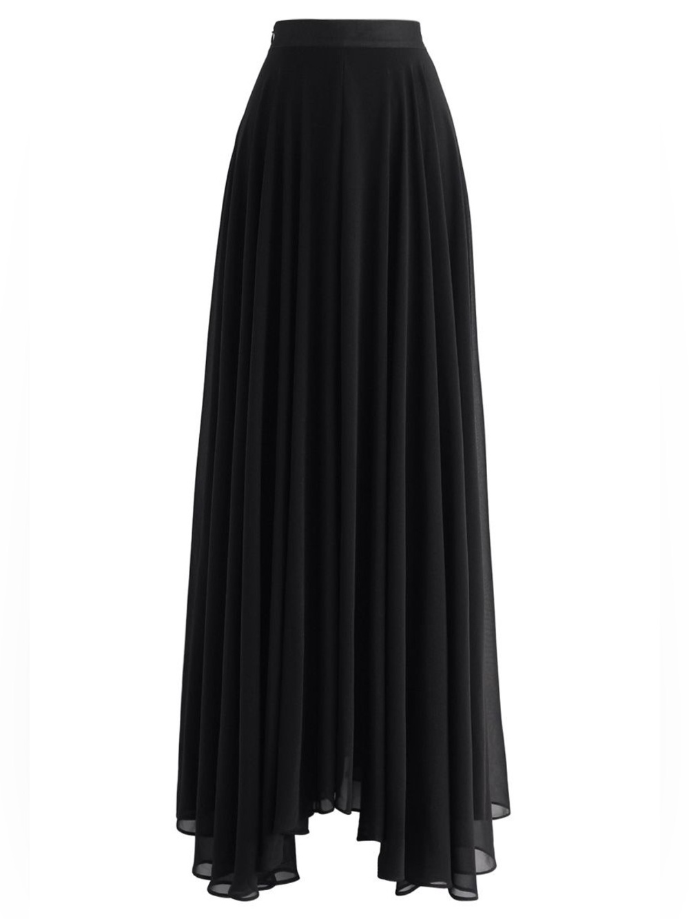 Chicwish Flowy Sheer Lined Full Whimsigoth Classic Full Length Black Maxi Skirt
